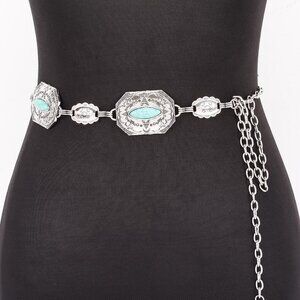 Silver Western Turquoise Chain Belt